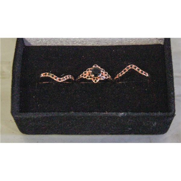 SET OF 3 GOLD TONE LADIES BLACK ZIRCONIA SZ8