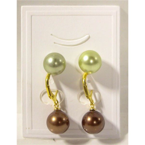 #257-SEA SHELL PEARL STUD EARRINGS 10MM/2 SET