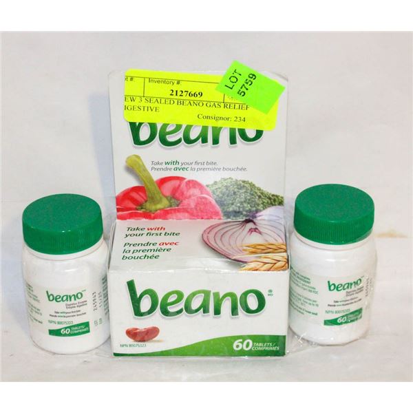 NEW 3 SEALED BEANO GAS RELIEF DIGESTIVE