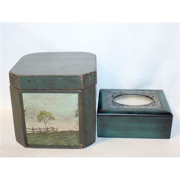 2 GREEN STORAGE BOXES