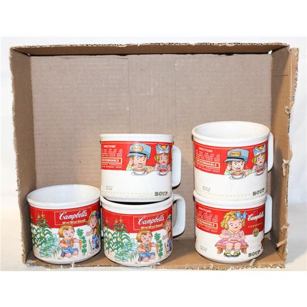 VINTAGE CAMPBELL SOUP MUGS QTY 5 - 14FL OZ.