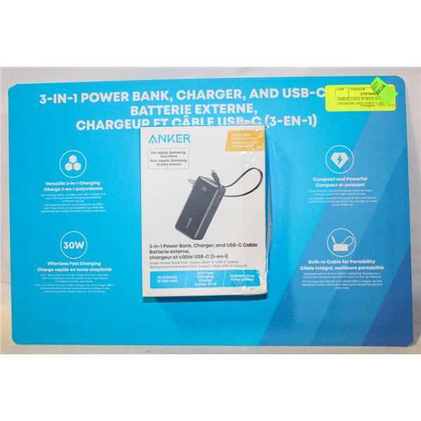 ANKER 3-IN-1 POWER BANK CHARGER AND USB-C CABLE