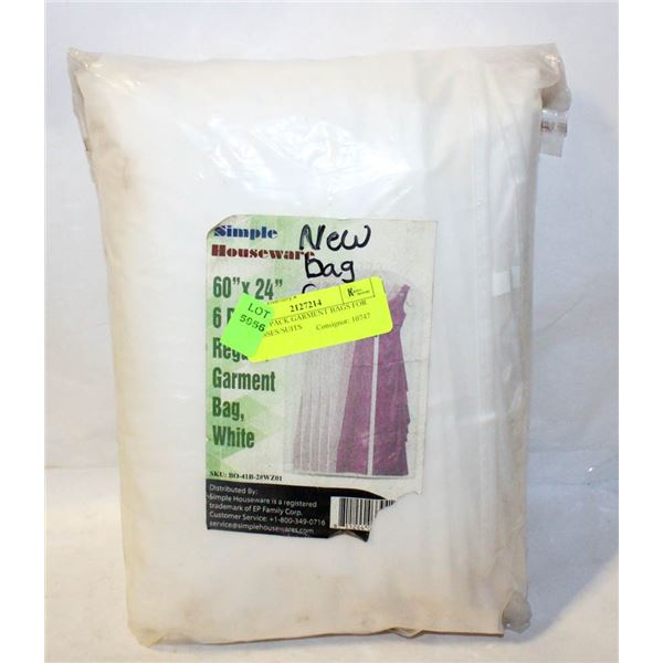 NEW 6 PACK GARMENT BAGS FOR DRESSES/SUITS