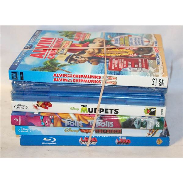 (7) KIDS BLU RAYS TROLLS, LEGO MOVIE, PLANES