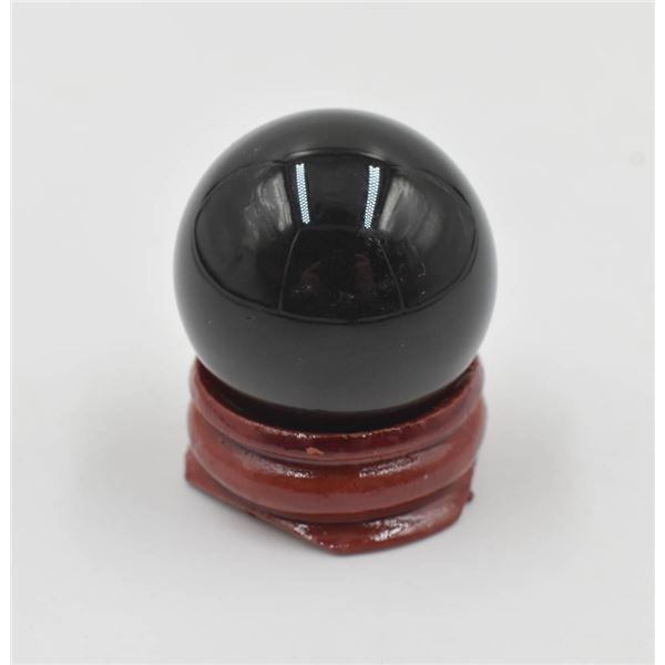 #221-NATURAL BLACK OBSIDIAN SPHERE BALL +STAND