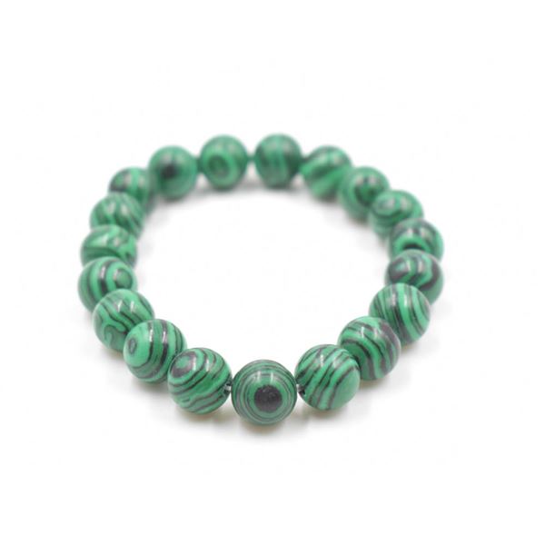 #213-GREEN MALCHITE BEAD BRACELET 10MM/7.5"
