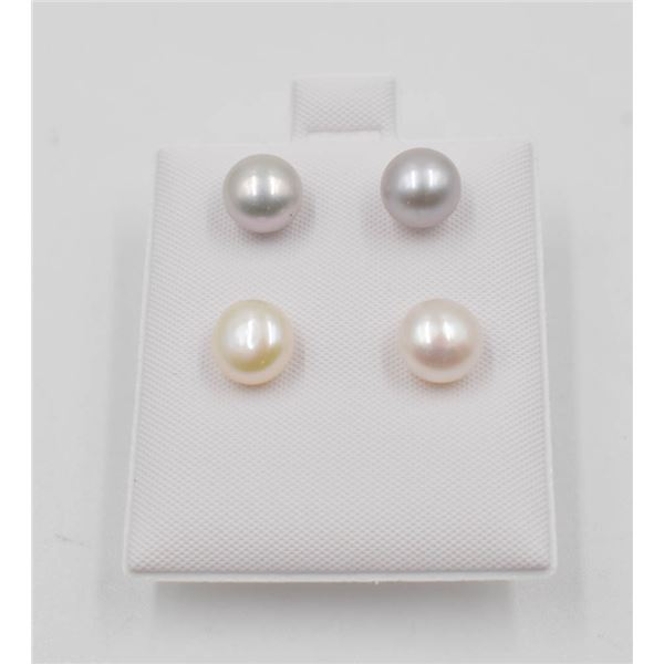 #185-NATURAL AKOYA PEARL STUD EARRINGS 2 PAIRS