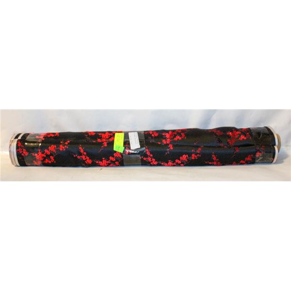 LARGE ROLL OF BLACK FABRIC  SILK WITH RED