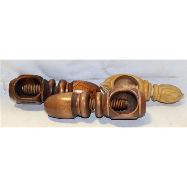 3 WOODEN CORK SCREW NUT CRACKERS