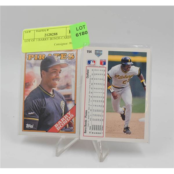 LOT OF 3 BARRY BONDS CARDS