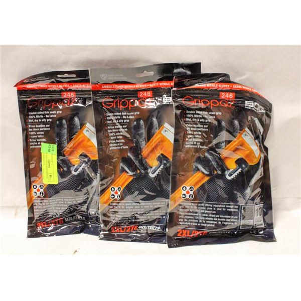 3PKS OF 10 GLOVES BDG GRIPPAZ NITRILE MECHANIC