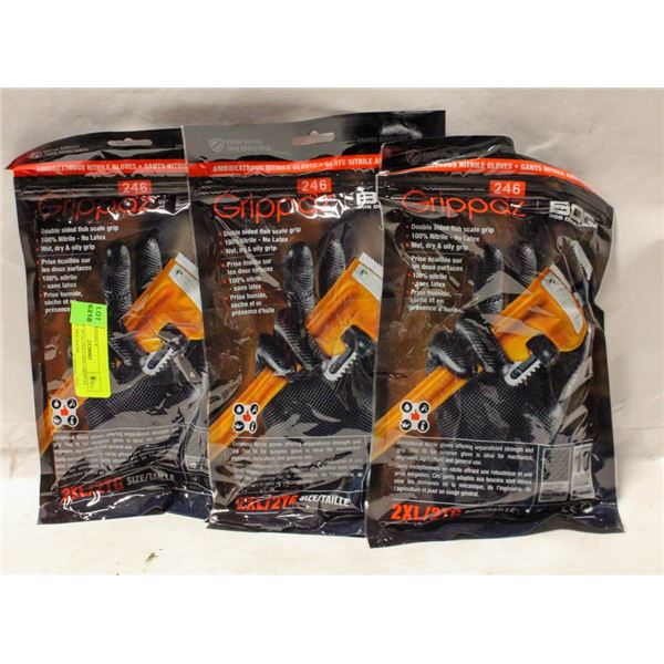 3PKS OF 10 GLOVES BDG GRIPPAZ NITRILE MECHANIC