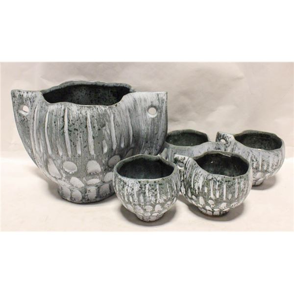 BLOOMINGVILLE STONEWARE PLANTER SET OF 5- NEW