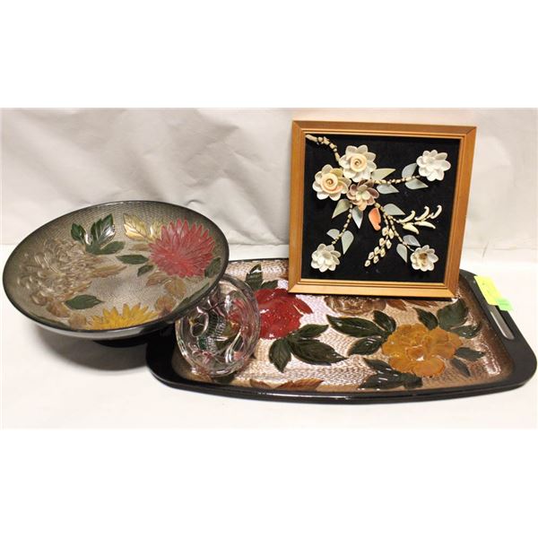 ROSE SERVING TRAY AND DISH WITH PICTURE