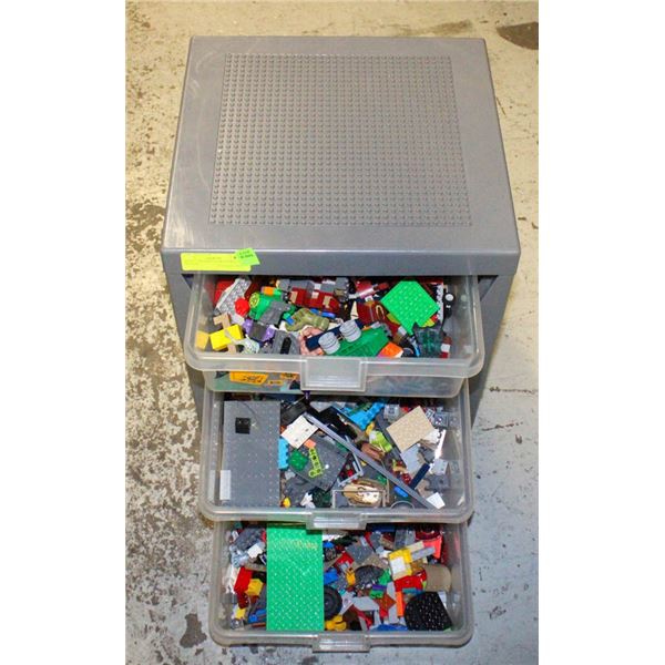 LEGO 3 DRAWER STORAGE BIN FULL OF LEG0