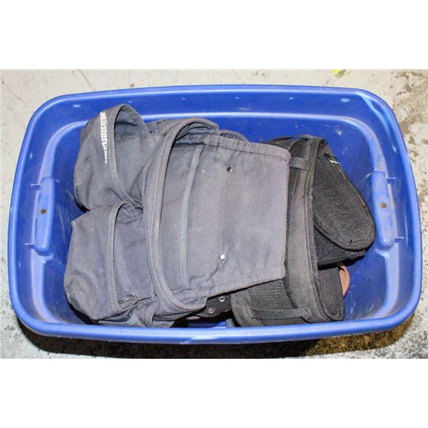 BIN OF TOOL BELTS & TOOL BELT ACCESSORIES