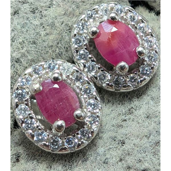 SILVER RUBY AND CZ EARRINGS