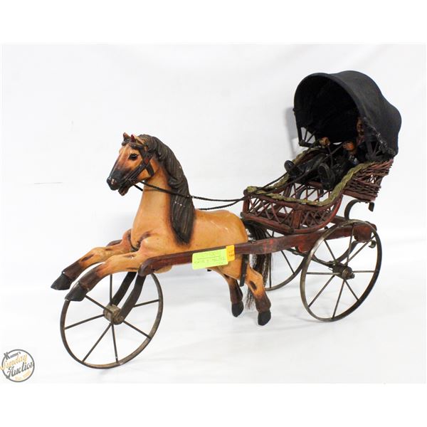 ESTATE OLD HORSE+BUGGY W/DRIVER APPROX 24" LONG