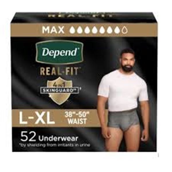 NEW 52CT DEPEND ADULT UNDERWEAR FOR MEN L-XL