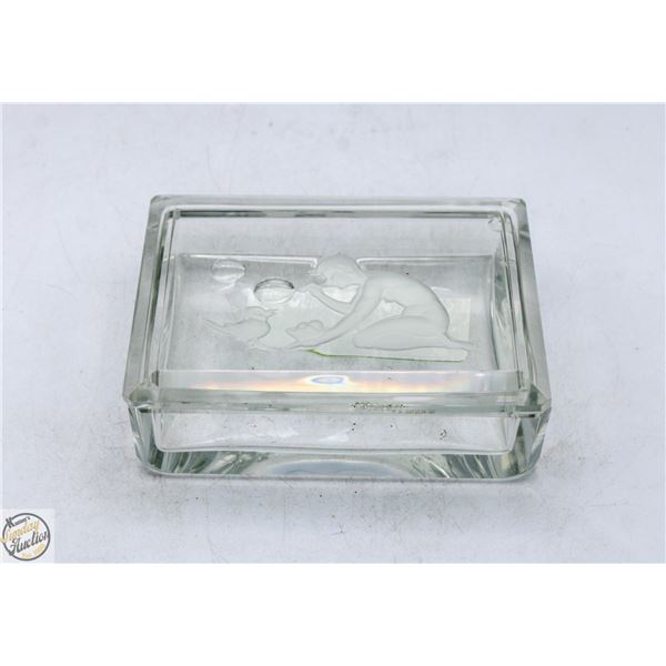 ART DECO ETCHED GLASS TRINKET BOX