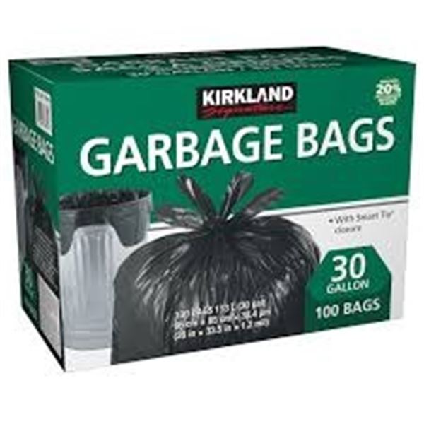NEW 100 BAGS 30 GALLON KIRKLAND GARBAGE BAGS