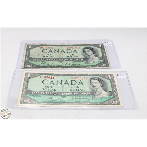 LOT OF 2 1954 ONE DOLLAR- ONE IS A "DEVIL FACE"