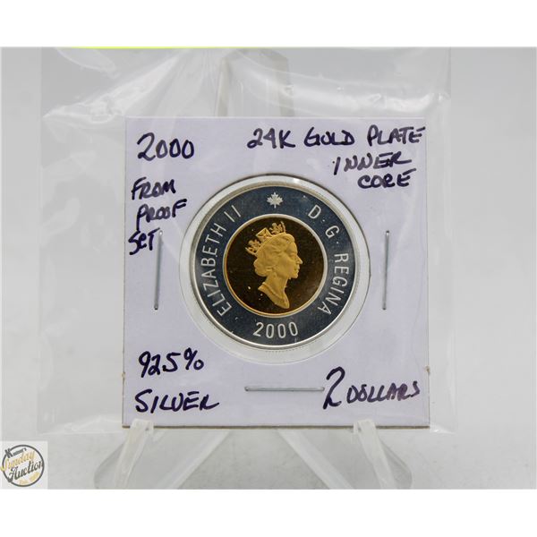 2000 92.5% SILVER TOONIE WITH 24K GOLD PLATE