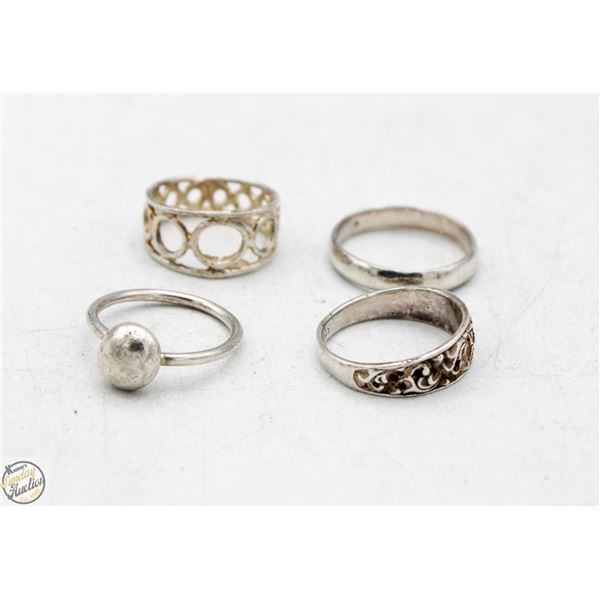 LOT OF 4 STERLING SILVER RINGS SIZE 7
