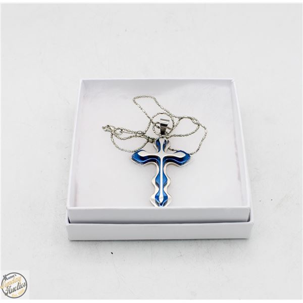 GOLD PLATED CHAIN WITH BLUE CROSS PENDANT