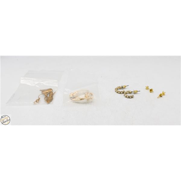 4 PAIRS OF GOLD PLATED-GOLD TONE EARRINGS