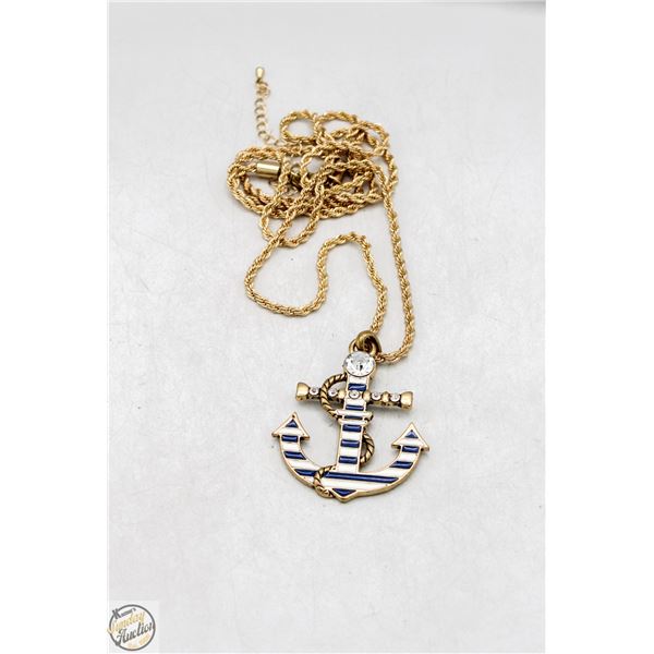 GOLD TONE PENDANT WITH JEWELED ANCHOR PENDANT