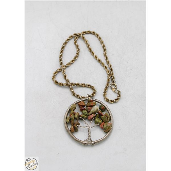 HANDMADE ROCK TREE PENDANT ON SILVER/GOLD TONE
