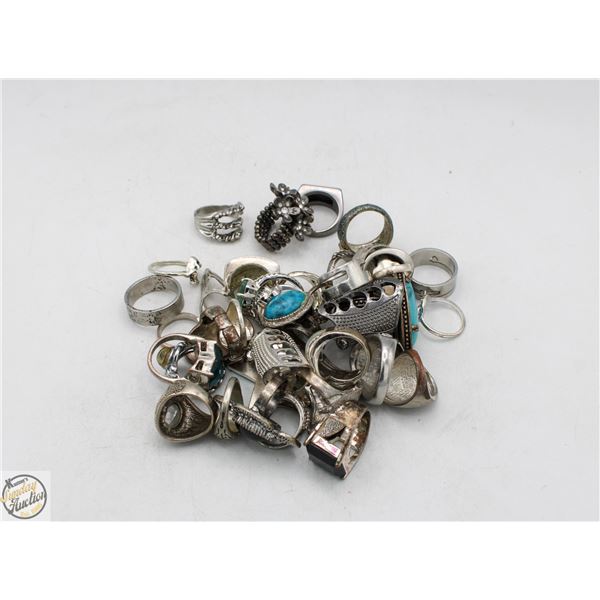 LARGE COLLECTION OF SILVER TONE RINGS VARIOUS SIZE