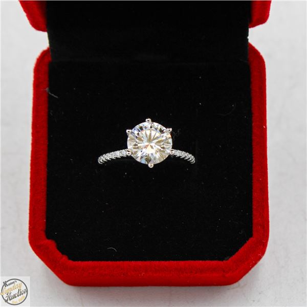 2CT MOISSANITE SILVER RING SIZE 6.5 WITH APPRAISAL