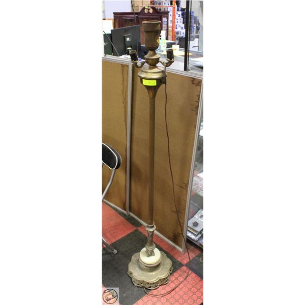 VINTAGE CAST IRON & MARBLE TORCHIERE LAMP