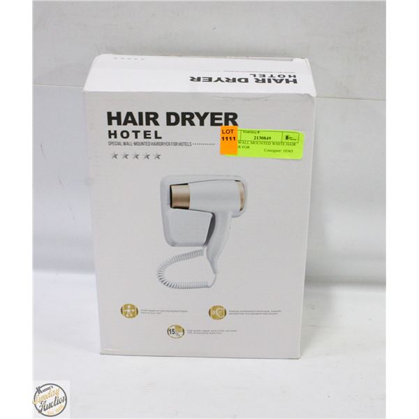 NEW WALL MOUNTED WHITE HAIR DRYER FOR