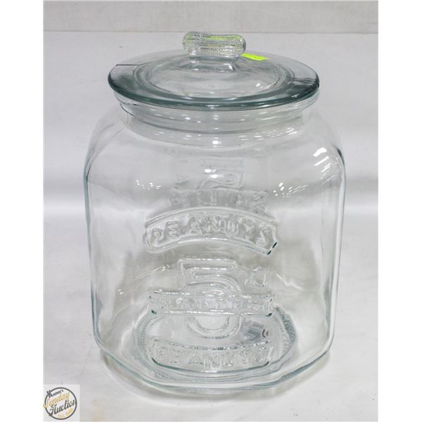 LARGE STORE DISPLAY GLASS PEANUT JAR LIDDED