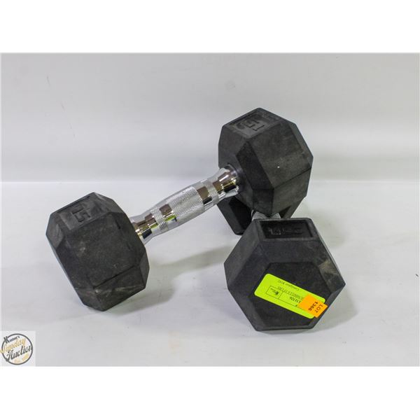 RUBBER HEX DUMBELLS 15 LBS EACH