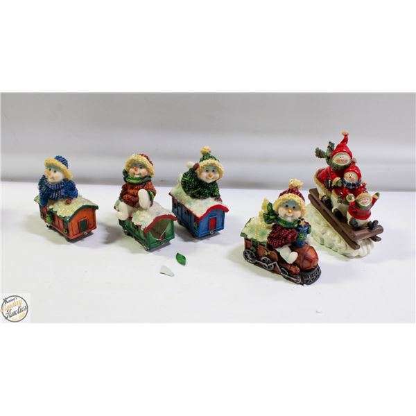 SNOWMEN ON TRAIN+SNOWMAN SLEDDING DECORATIONS