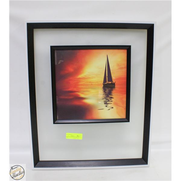 SUNSET YACHT FRAMED PICTURE 23”X19”