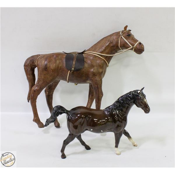 PORCELAIN HORSE + LEATHER HORSE FIGURE