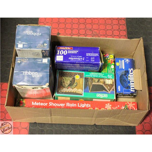 BOX OF NEW ASSORTED CHRISTMAS LIGHTS