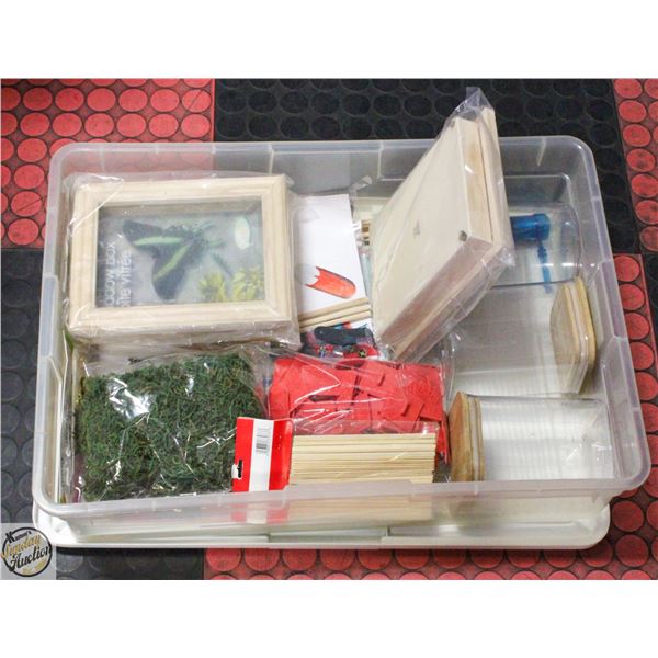 SHORT LIDDED TOTE W/ASSORTED CRAFT SUPPLIES