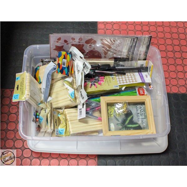 SHORT LIDDED TOTE W/ASSORTED CRAFT SUPPLIES