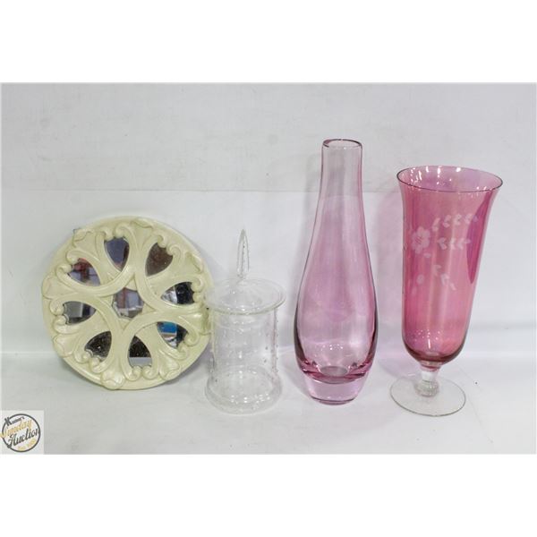 FLAT OF VINTAGE ETCHED CRANBERRY GLASS SOLD WITH