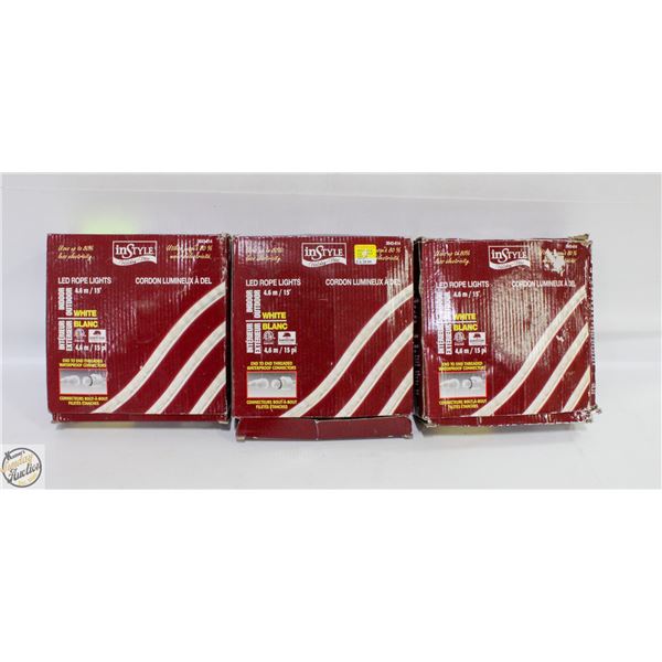 3 INSTYLE LED WHITE ROPE LIGHTS  15' LONG
