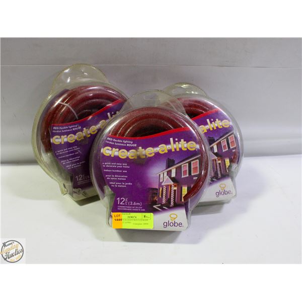 3 CREATE-A-LIGHT RED LED ROPE LIGHTS 12' LONG