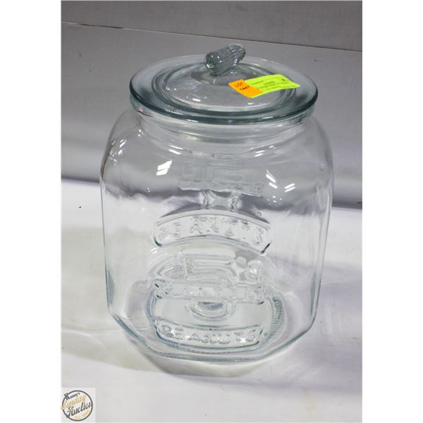 LARGE STORE DISPLAY GLASS PEANUT JAR LIDDED