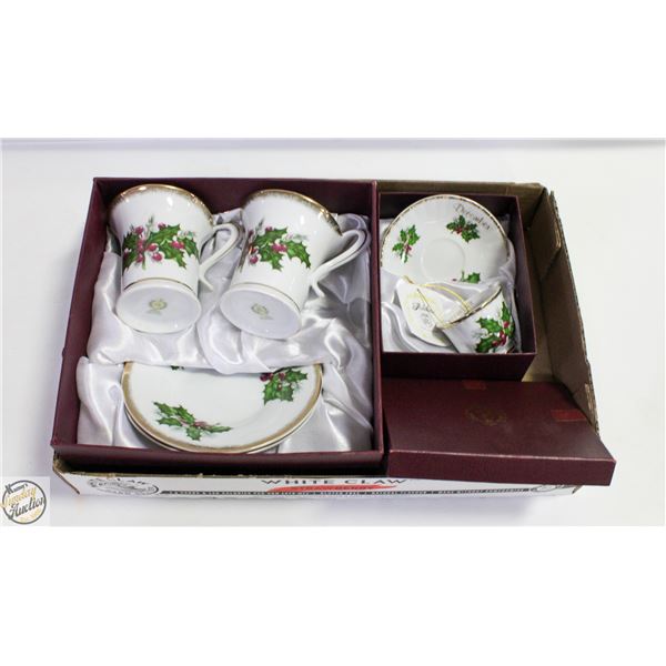 CHRISTMAS CHINA CUPS & SAUCERS,