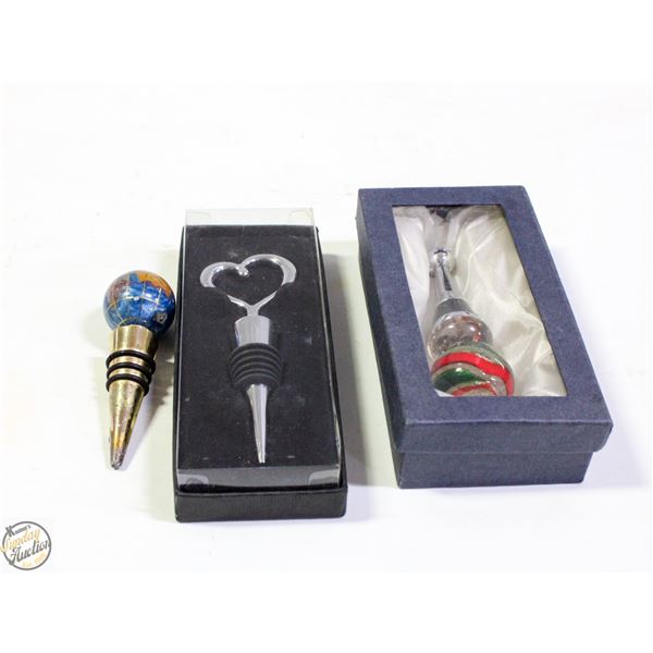 LOT OF WINE BOTTLE STOPPERS INCL PRECIOUS STONE